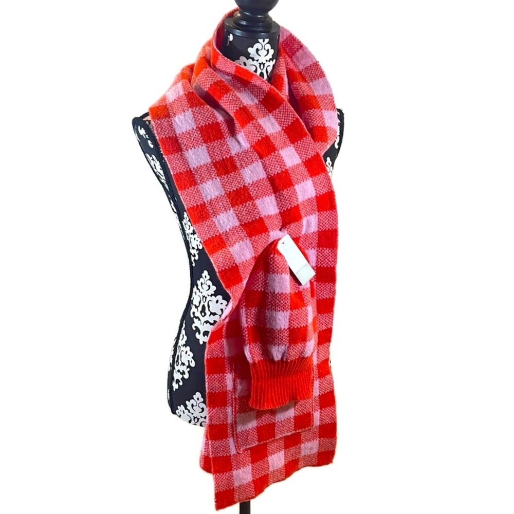 NWT Nordstrom BP Red/Pink Checkered Scarf and Hat